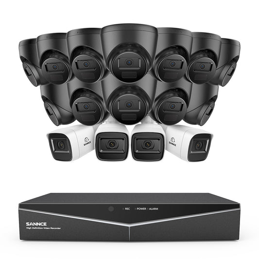 1080p 16CH Analog Überwachungskamera & DVR Set, 16 Stück Schwarz Außen Kamera, Intelligente Bewegungserkennung, 100ft Infrarot Nachtsicht, IP67 Wasserdicht