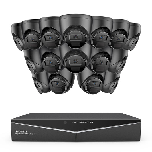 1080p 16CH Analog Überwachungskamera & DVR Set, 16 Stück Schwarz Außen Turret Kamera, Intelligente Bewegungserkennung, 100ft Infrarot Nachtsicht, IP66 Wasserdicht