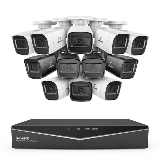1080p 16CH Analog Überwachungskamera & DVR Set, 12 Stück Schwarz Außen Bullet Kamera, Intelligente Bewegungserkennung, 100ft Infrarot Nachtsicht, IP67 Wasserdicht