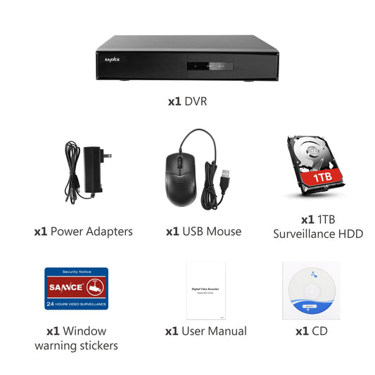 Zertifiziert überholt 4CH 1080P Hybrid 5-in-1 CCTV DVR mit 1TB Festplatte, Digital Video Recorder für TVI/AHD/CVI/CVBS/IP Kamera, Intelligente Bewegungserkennung, Sofortige Benachrichtigungen