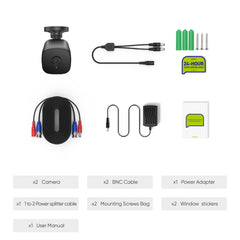 2 Stück 5MP Full HD Bullet Überwachungskamera Set, kabelgebunden, Rund-um-die-Uhr-Überwachung, 100ft Nachtsicht, IP66 Wasserdicht, Schwarz