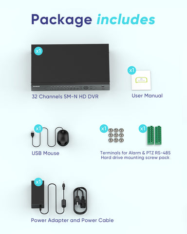 Zertifiziert aufgearbeitet 5MP 32-Kanal CCTV Security AI DVR Recorder, Hybrid 5-in-1 für AHD/ TVI/ CVI/ CVBS/ IP Surveillace Kameras, Smart Human Detection, 24/7 Aufzeichnung für Home/Business Secure