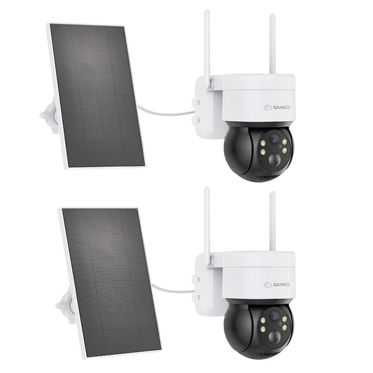 2 Stück WLAN IP Überwachungskamera Aussen Akku mit Solarpanel, 4MP Super HD (2560x1440), 350°/90° PT Schwenkbar, Farbnachtsicht, 2-Wege-Audio, Kompatibel mit Alexa