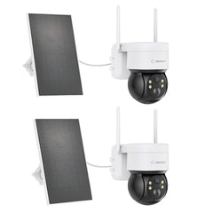 2 Stück WLAN IP Überwachungskamera Aussen Akku mit Solarpanel, 4MP Super HD (2560x1440), 350°/90° PT Schwenkbar, Farbnachtsicht, 2-Wege-Audio, Kompatibel mit Alexa