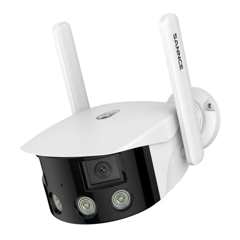 WLAN Außen Panorama Kamera, 2K 4MP Dual-Lens, Farbnachtsicht, 180° Weitwinkel, Intelligente Personen-/Fahrzeugerkennung, IP66 Wasserdicht, Zwei-Wege-Audio, Alexa/Google Unterstützung (2 Stück)