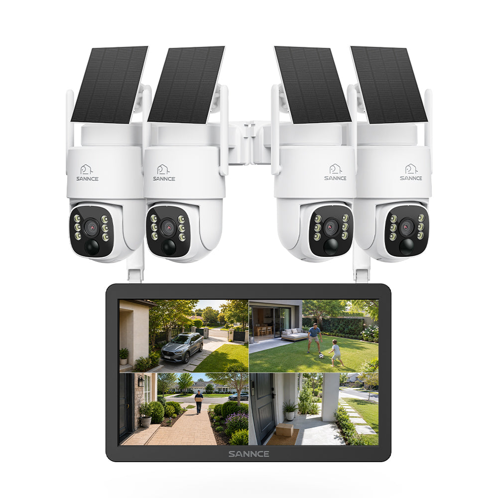 4MP WLAN-Überwachungssystem mit 10,1" LCD-Monitor, 10-Kanal NVR & 2 PTZ-Solarkameras, KI + PIR-Personenerkennung, Zwei-Wege-Audio, 8000-mAh-Akku, Farbnachtsicht, 270° Schwenken & 90° Neigen, Alexa-kompatibel