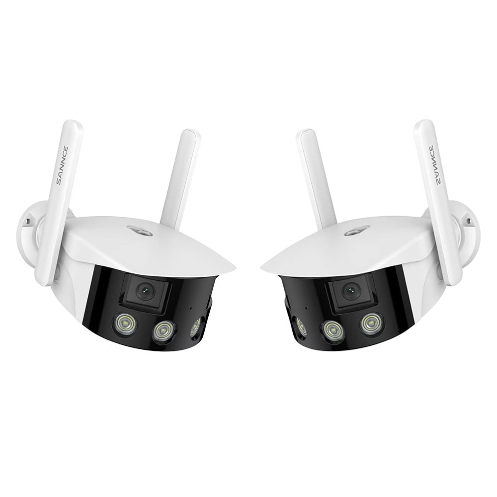WLAN Außen Panorama Kamera, 2K 4MP Dual-Lens, Farbnachtsicht, 180° Weitwinkel, Intelligente Personen-/Fahrzeugerkennung, IP66 Wasserdicht, Zwei-Wege-Audio, Alexa/Google Unterstützung (2 Stück)