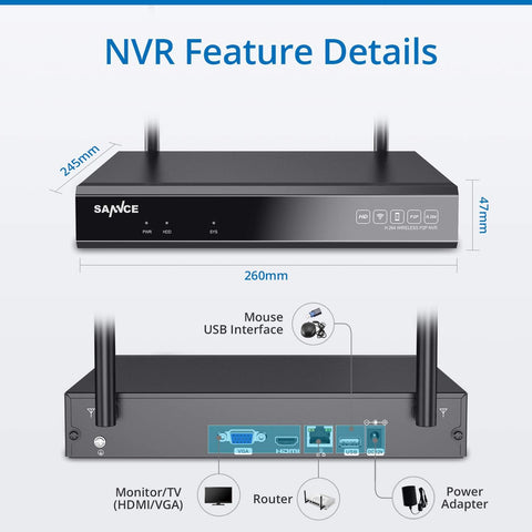 SANNCE WLAN Überwachungskamera Set 8CH NVR und 4X 2MP IP WiFi Überwachungskamera Aussen Wetterfest Videoüberwachung System, Personenerkennung, unterstützt Alexa