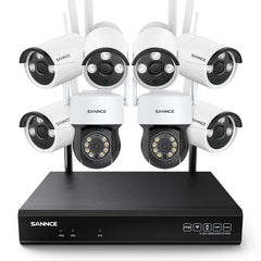 3MP 10CH WLAN PTZ & Bullet Überwachungskamera Set, 350°/90° PTZ Schwenkbar, Kabellose Repeater, 2-Wege-Audio, KI-Personenerkennung, Kompatibel mit Alexa (2xPTZ Kamera, 6xBullet Kamera und 8MP 10CH NVR)