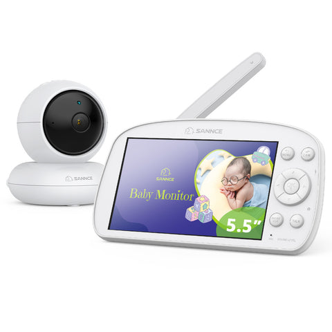 1080p Babyphone mit PTZ Kamera, 5,5 Zoll LCD-Display, 1920x1080p HD Baby Monitor, 5000 mAh-Akku mit Temperatur-, Stromausfallalarme, IR-Nachtsicht, Fütterungserinnerung, 1000ft Reichweite