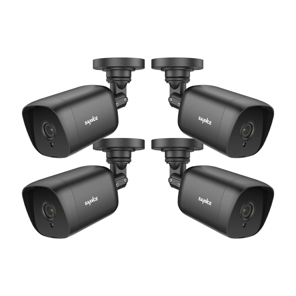 4 Stück 5MP Full HD Bullet Überwachungskamera Set, kabelgebunden, Rund-um-die-Uhr-Überwachung, 100ft Nachtsicht, IP66 Wasserdicht, Schwarz