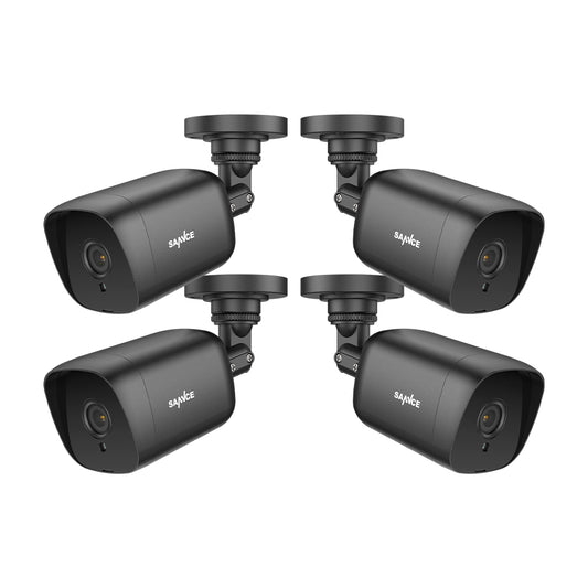 4 Stück 5MP Full HD Bullet Überwachungskamera Set, kabelgebunden, Rund-um-die-Uhr-Überwachung, 100ft Nachtsicht, IP66 Wasserdicht, Schwarz