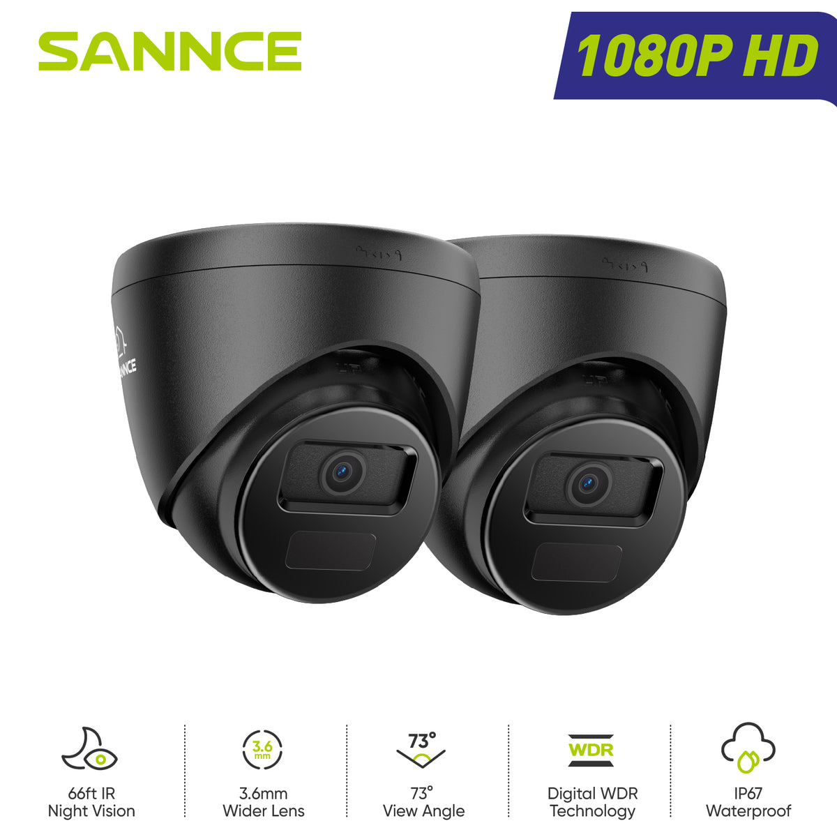 2MP 2er-Set Outdoor Bullet CCTV-Kameras, Intelligente Personen-/Fahrzeug-/Bewegungserkennung (2 Stück)