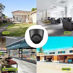 1080p 8CH PT Überwachungskamera System, 4 Stück 2MP Turret Kamera Schwarz & PT Kamera & Hybrid 5-in-1 DVR, 100ft Nachtsicht, Bewegungserkennung, IP66 Wasserdicht