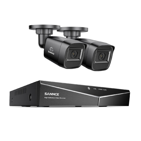 1080p 4CH kabelgebunden Überwachungskamera & DVR Set, 2 Stück Außen Bullet Kamera, Intelligente Bewegungserkennung, 100 ft Infrarot Nachtsicht, IP66 Wasserdicht, Schwarz