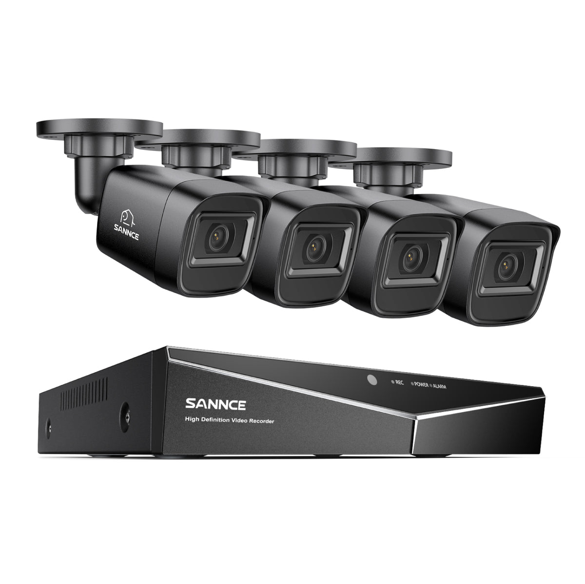 1080p 4CH kabelgebunden Überwachungskamera & DVR Set, 4 Stück 2MP Außen Bullet Kamera, Intelligente Bewegungserkennung, 100 ft Infrarot Nachtsicht, IP66 Wasserdicht, Schwarz