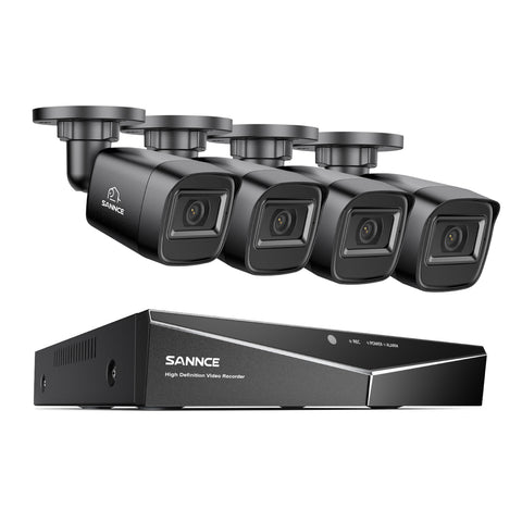 1080p 4CH kabelgebunden Überwachungskamera & DVR Set, 4 Stück 2MP Außen Bullet Kamera, Intelligente Bewegungserkennung, 100 ft Infrarot Nachtsicht, IP66 Wasserdicht, Schwarz