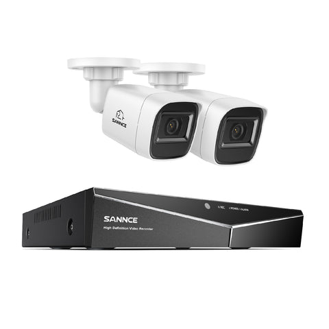 1080p 4CH kabelgebunde Überwachungskamera & DVR  Set, 2 Stück CCTV Kamera für Außen, Intelligente Bewegungserkennung, E-Mail Alarm