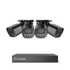 SANNCE 4CH Mini DVR Überwachungskamera-System, 4×1080P Außen-Bullet-Kameras, USB-C-Anschluss, Dual-Light-Farb-Nachtsicht, KI-Erkennung von Personen & Fahrzeugen, bis zu 512GB SD-Speicher, für Zuhause, Garage & Kleinunternehmen