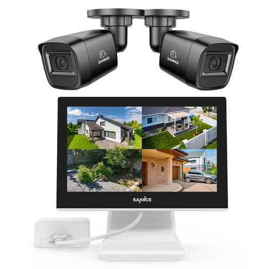 1080p 4CH Überwachungskamera Set, 2 Stück 2MP Bullet Kamera für Außen, 10.1’’ Farbiger LCD-Monitor, IP66 Wasserdicht, Schwarz