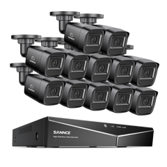 1080p 16CH Analog Überwachungskamera & DVR Set, 12 Stück Schwarz Außen Bullet Kamera, Intelligente Bewegungserkennung, 100ft Infrarot Nachtsicht, IP67 Wasserdicht