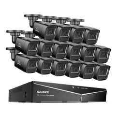 1080p 16CH Analog Überwachungskamera & DVR Set, 16 Stück Schwarz Außen Bullet Kamera, Intelligente Bewegungserkennung, 100ft Infrarot Nachtsicht, IP67 Wasserdicht