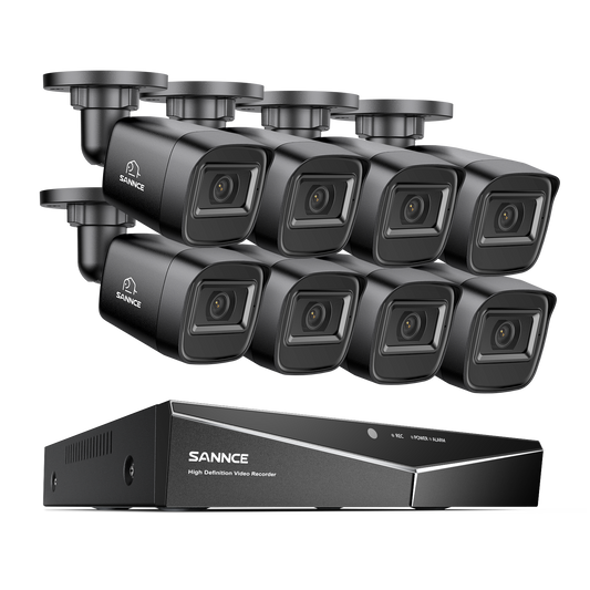 1080p 16CH Analog Überwachungskamera & DVR Set, 8 Stück Schwarz Außen Bullet Kamera, Intelligente Bewegungserkennung, 100ft Infrarot Nachtsicht, IP67 Wasserdicht
