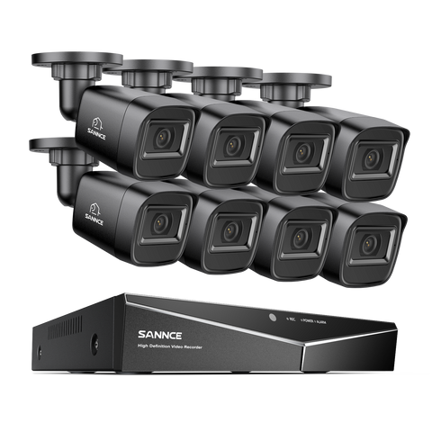 1080p 16CH Analog Überwachungskamera & DVR Set, 8 Stück Schwarz Außen Bullet Kamera, Intelligente Bewegungserkennung, 100ft Infrarot Nachtsicht, IP67 Wasserdicht