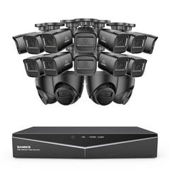 1080p 16CH Analog Überwachungskamera & DVR Set, 16 Stück Schwarz Außen Kamera, Intelligente Bewegungserkennung, 100ft Infrarot Nachtsicht, IP67 Wasserdicht