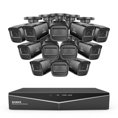 1080p 16CH Analog Überwachungskamera & DVR Set, 12 Stück Schwarz Außen Bullet Kamera, Intelligente Bewegungserkennung, 100ft Infrarot Nachtsicht, IP67 Wasserdicht