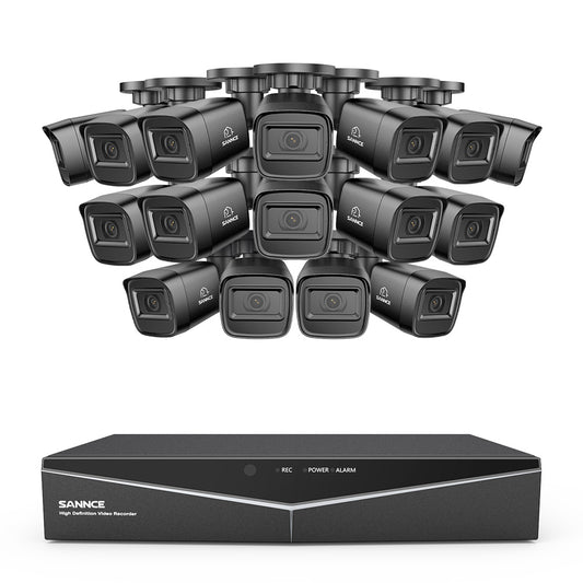 1080p 16CH Analog Überwachungskamera & DVR Set, 16 Stück Schwarz Außen Bullet Kamera, Intelligente Bewegungserkennung, 100ft Infrarot Nachtsicht, IP67 Wasserdicht