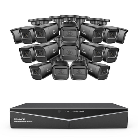 1080p 16CH Analog Überwachungskamera & DVR Set, 16 Stück Schwarz Außen Bullet Kamera, Intelligente Bewegungserkennung, 100ft Infrarot Nachtsicht, IP67 Wasserdicht