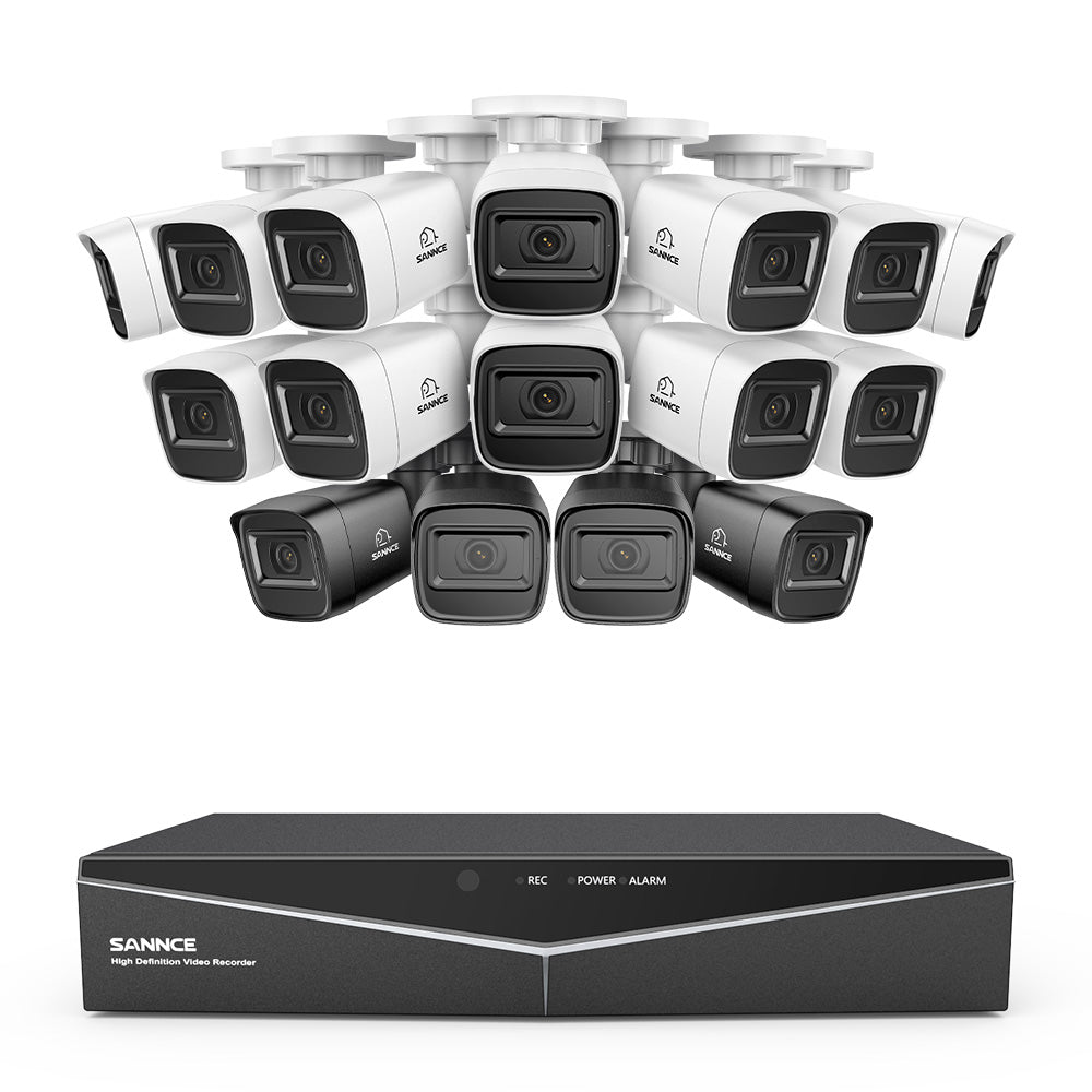1080p 16CH Analog Überwachungskamera & DVR Set, 16 Stück Schwarz Außen Bullet Kamera, Intelligente Bewegungserkennung, 100ft Infrarot Nachtsicht, IP67 Wasserdicht