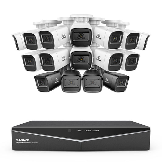 1080p 16CH Analog Überwachungskamera & DVR Set, 16 Stück Schwarz Außen Bullet Kamera, Intelligente Bewegungserkennung, 100ft Infrarot Nachtsicht, IP67 Wasserdicht