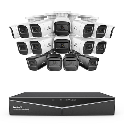 1080p 16CH Analog Überwachungskamera & DVR Set, 16 Stück Schwarz Außen Bullet Kamera, Intelligente Bewegungserkennung, 100ft Infrarot Nachtsicht, IP67 Wasserdicht