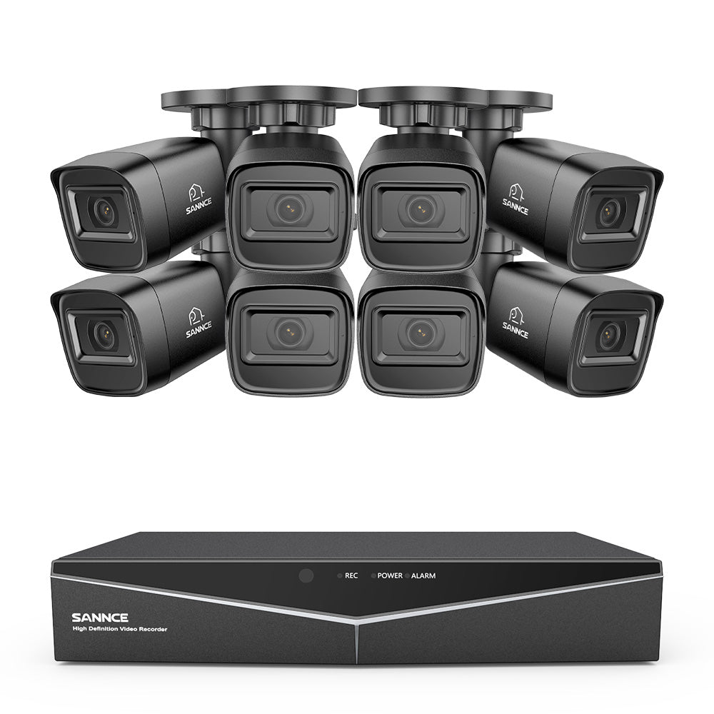 1080p 16CH Analog Überwachungskamera & DVR Set, 8 Stück Schwarz Außen Bullet Kamera, Intelligente Bewegungserkennung, 100ft Infrarot Nachtsicht, IP67 Wasserdicht