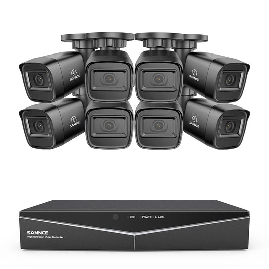 1080p 16CH Analog Überwachungskamera & DVR Set, 8 Stück Schwarz Außen Bullet Kamera, Intelligente Bewegungserkennung, 100ft Infrarot Nachtsicht, IP67 Wasserdicht