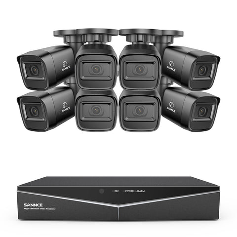 1080p 16CH Analog Überwachungskamera & DVR Set, 8 Stück Schwarz Außen Bullet Kamera, Intelligente Bewegungserkennung, 100ft Infrarot Nachtsicht, IP67 Wasserdicht