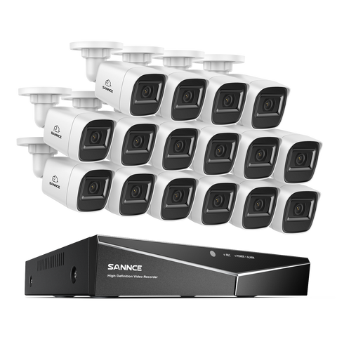 1080p 16CH Analog Überwachungskamera & DVR Set, 16 Stück Weiß Außen Bullet Kamera, Intelligente Bewegungserkennung, 100ft Infrarot Nachtsicht, IP67 Wasserdicht