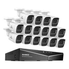 1080p 16CH Analog Überwachungskamera & DVR Set, 16 Stück Weiß Außen Bullet Kamera, Intelligente Bewegungserkennung, 100ft Infrarot Nachtsicht, IP67 Wasserdicht