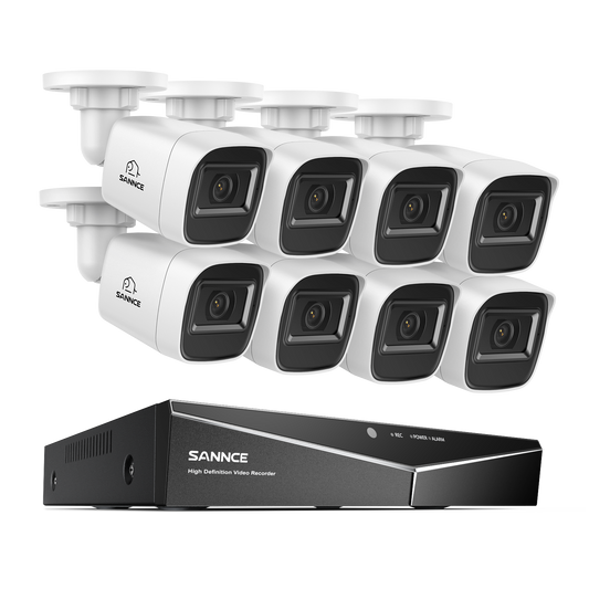 1080p 16CH Analog Überwachungskamera & DVR Set, 8 Stück Weiß Außen Bullet Kamera, Intelligente Bewegungserkennung, 100ft Infrarot Nachtsicht, IP66 Wasserdicht