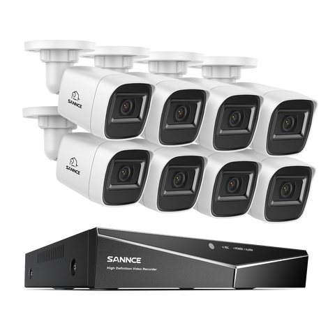 1080p 16CH Analog Überwachungskamera & DVR Set, 8 Stück Weiß Außen Bullet Kamera, Intelligente Bewegungserkennung, 100ft Infrarot Nachtsicht, IP66 Wasserdicht