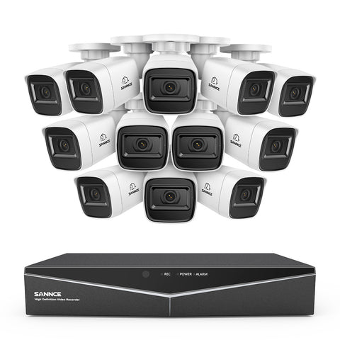 1080p 16CH Analog Überwachungskamera & DVR Set, 12 Stück Weiß Außen Bullet Kamera, Intelligente Bewegungserkennung, 100ft Infrarot Nachtsicht, IP67 Wasserdicht