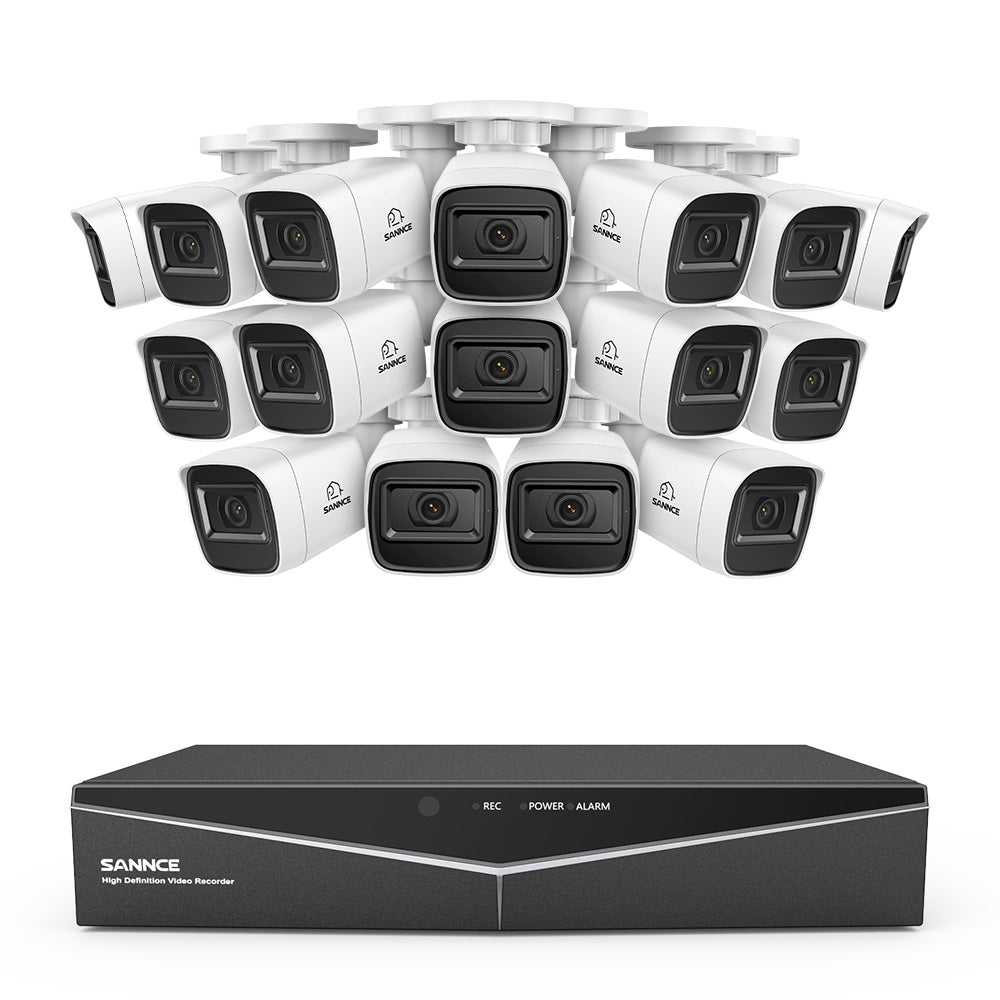 1080p 16CH Analog Überwachungskamera & DVR Set, 16 Stück Weiß Außen Bullet Kamera, Intelligente Bewegungserkennung, 100ft Infrarot Nachtsicht, IP67 Wasserdicht