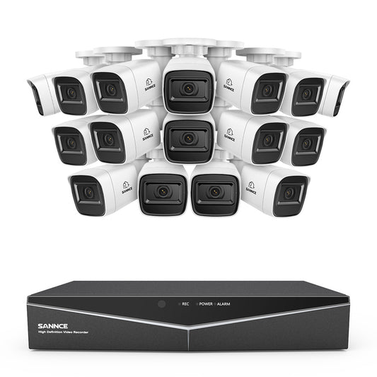 1080p 16CH Analog Überwachungskamera & DVR Set, 16 Stück Weiß Außen Bullet Kamera, Intelligente Bewegungserkennung, 100ft Infrarot Nachtsicht, IP67 Wasserdicht