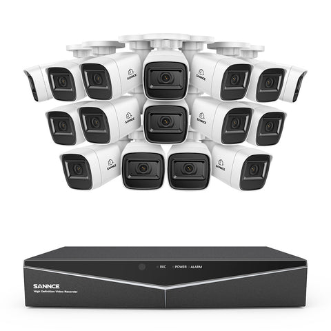 1080p 16CH Analog Überwachungskamera & DVR Set, 16 Stück Weiß Außen Bullet Kamera, Intelligente Bewegungserkennung, 100ft Infrarot Nachtsicht, IP67 Wasserdicht