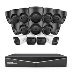 1080p 16CH Analog Überwachungskamera & DVR Set, 16 Stück Schwarz Außen Kamera, Intelligente Bewegungserkennung, 100ft Infrarot Nachtsicht, IP67 Wasserdicht