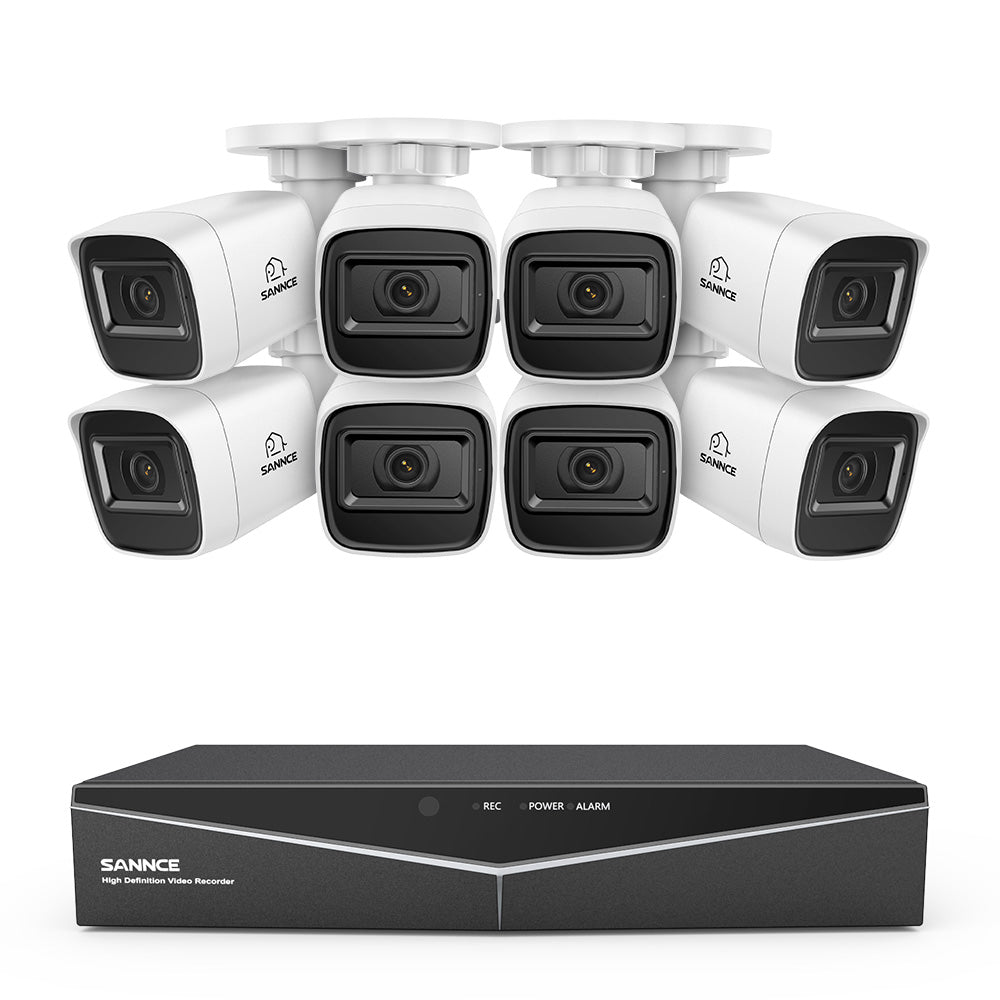 1080p 16CH Analog Überwachungskamera & DVR Set, 8 Stück Weiß Außen Bullet Kamera, Intelligente Bewegungserkennung, 100ft Infrarot Nachtsicht, IP66 Wasserdicht