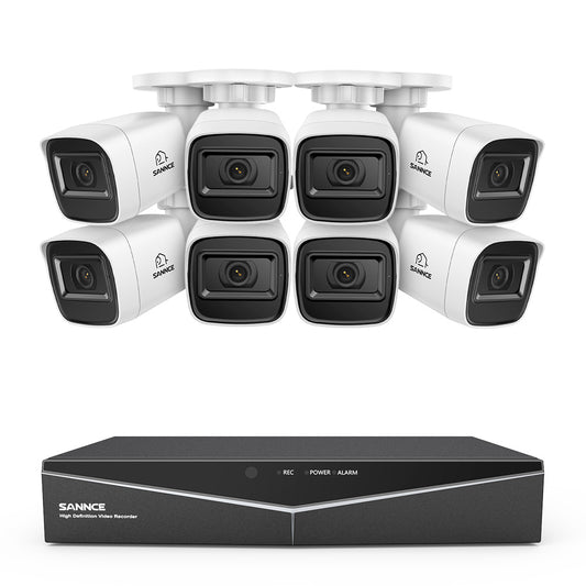 1080p 16CH Analog Überwachungskamera & DVR Set, 8 Stück Weiß Außen Bullet Kamera, Intelligente Bewegungserkennung, 100ft Infrarot Nachtsicht, IP66 Wasserdicht