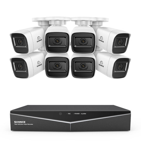 1080p 16CH Analog Überwachungskamera & DVR Set, 8 Stück Weiß Außen Bullet Kamera, Intelligente Bewegungserkennung, 100ft Infrarot Nachtsicht, IP66 Wasserdicht